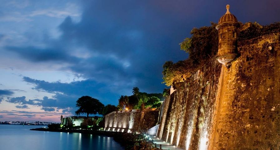 City wall and watch tower in San Juan, Puerto Rico
