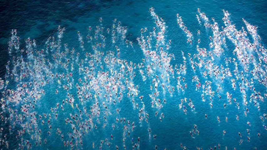 2016年铁人三项世界锦标赛中的游泳参赛者们，夏威夷凯卢阿 