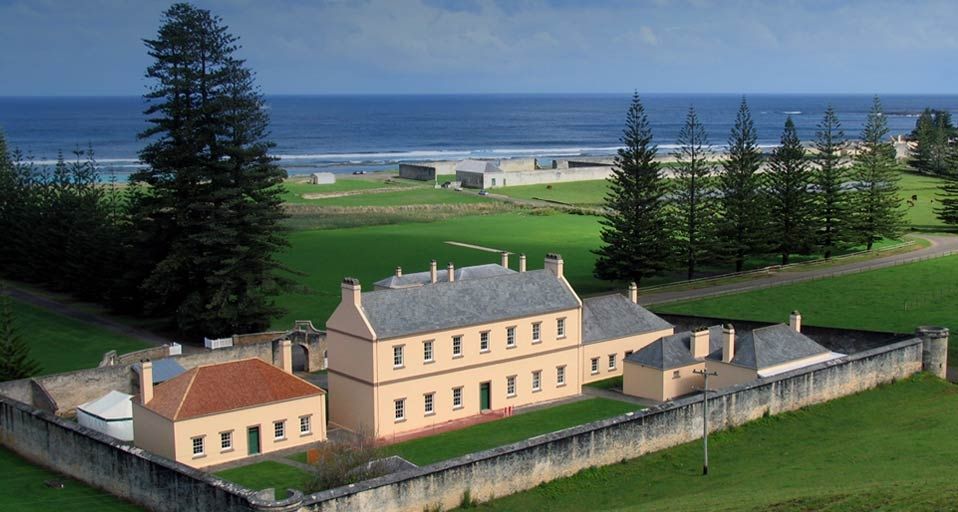 Old government buildings and remains of the penal colony in Kingston, the capital of Norfolk Island, located east of Sydney