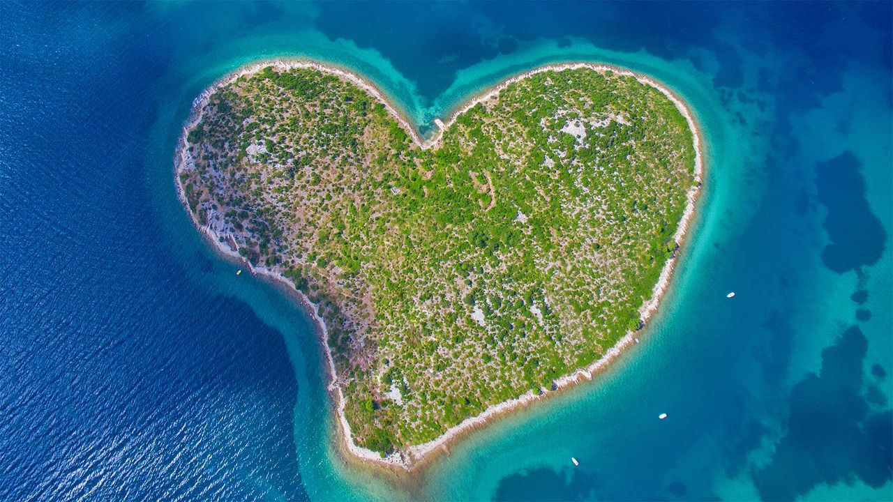 Aerial view of Galešnjak Island on the Adriatic coast of Croatia