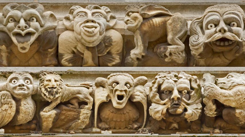 Groteske Figuren an der Fassade des York Minster, York, North Yorkshire, England, Großbritannien
