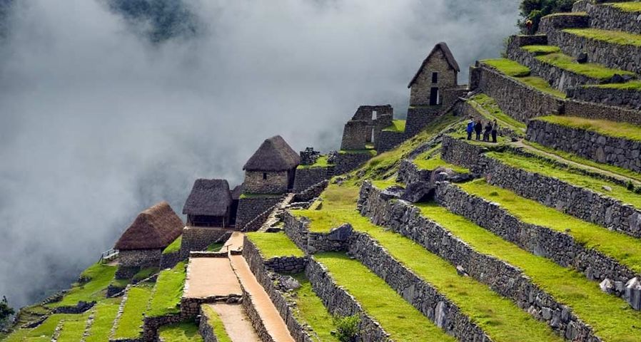 Terraces of Machu Picchu, the great Inca city in the Andes of Peru