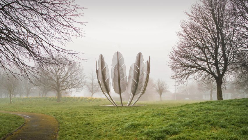 The sculpture 'Kindred Spirits' by Alex Pentek in Bailick Park, Midleton, County Cork, Ireland