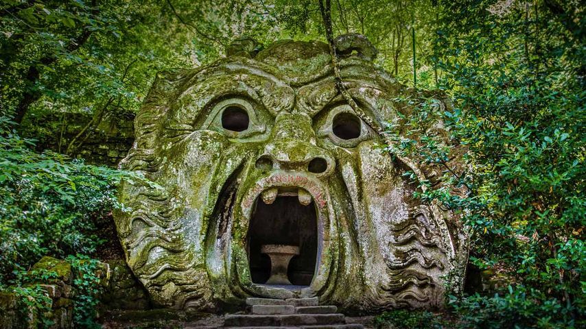 Orcus sculpture in the Gardens of Bomarzo in Bomarzo, Italy 