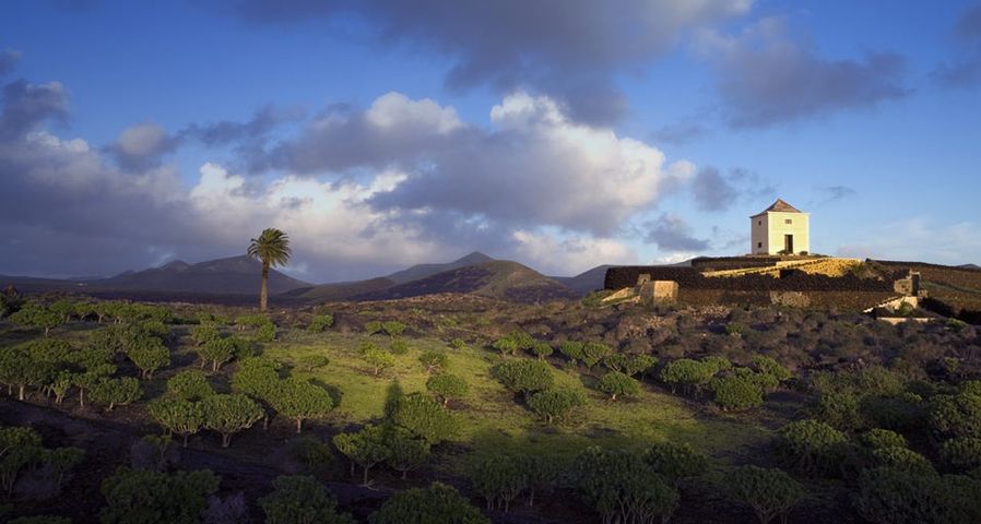 A small barn sits on a hilltop in the Yaiza area of southern Lanzarote, Canary Islands, Spain