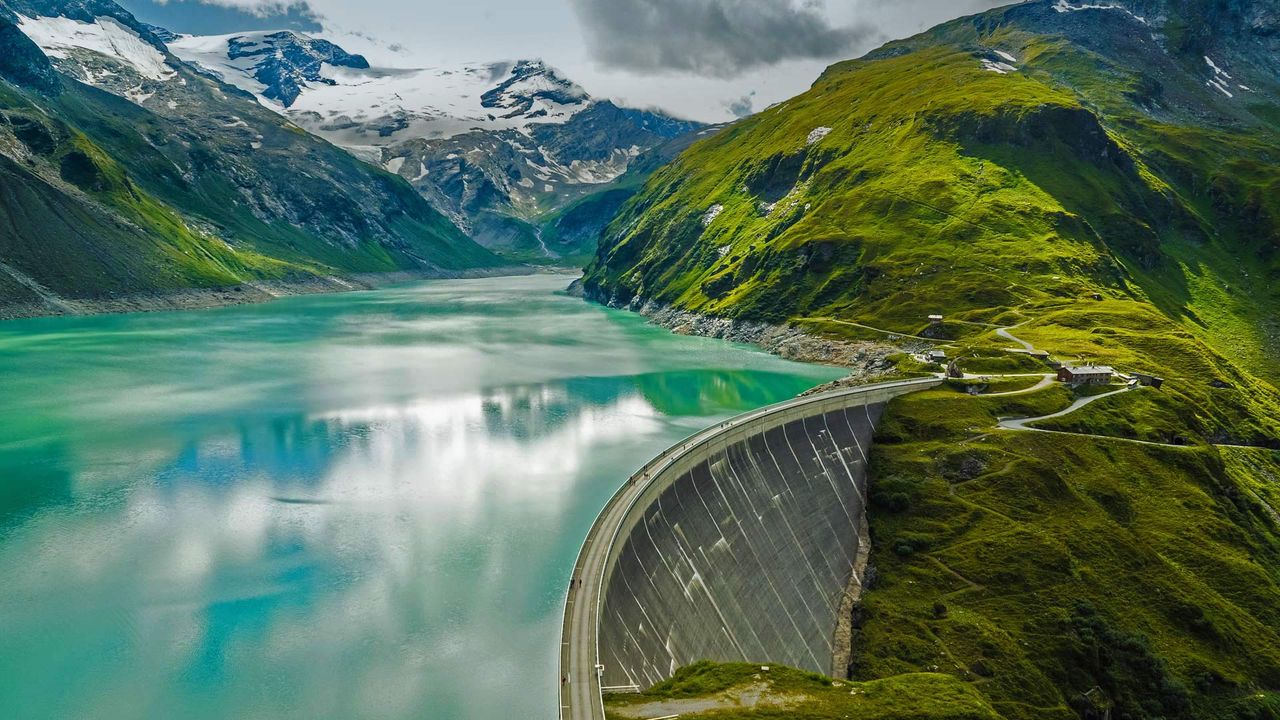 Mooserboden Reservoir and Mooser Dam near Kaprun, Austria 