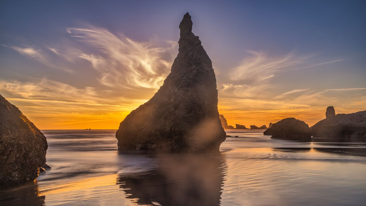 Silhouetted stacks