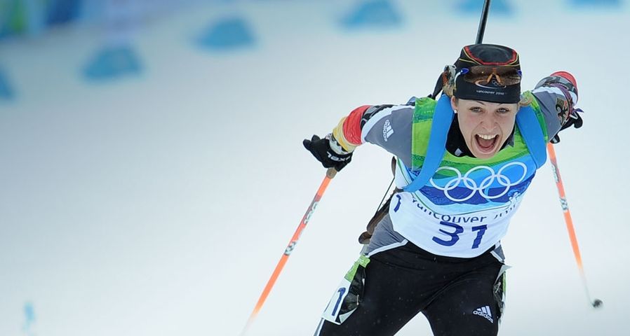 Silver medalist Magdalena Neuner of Germany during the Women's Biathlon 7.5km Sprint at the Vancouver Winter Olympics on February 13, 2010 – Alberto Pizzoli/AFP/Getty Images ©