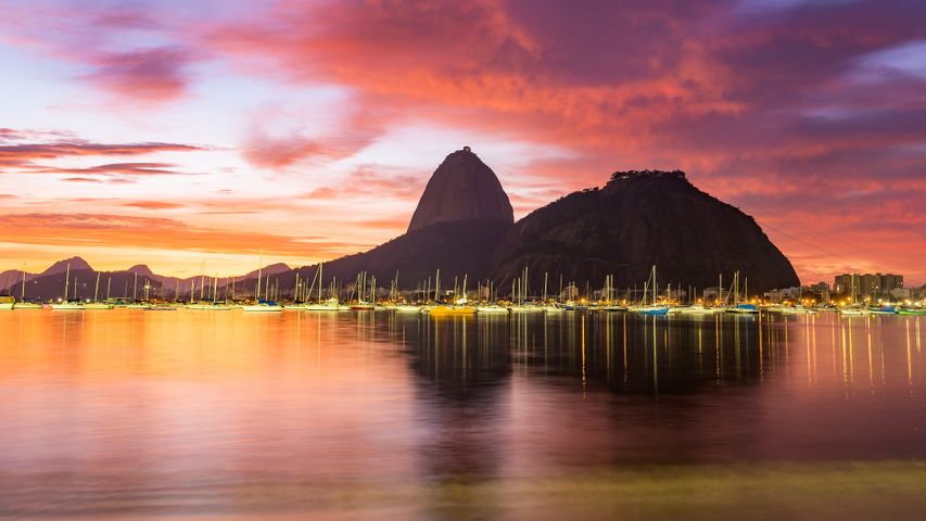 格洛里亚附近的码头和糖面包山，巴西里约热内卢