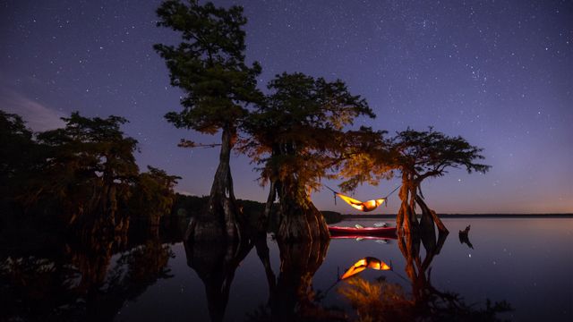 Hammock camping on a lake in Central Florida