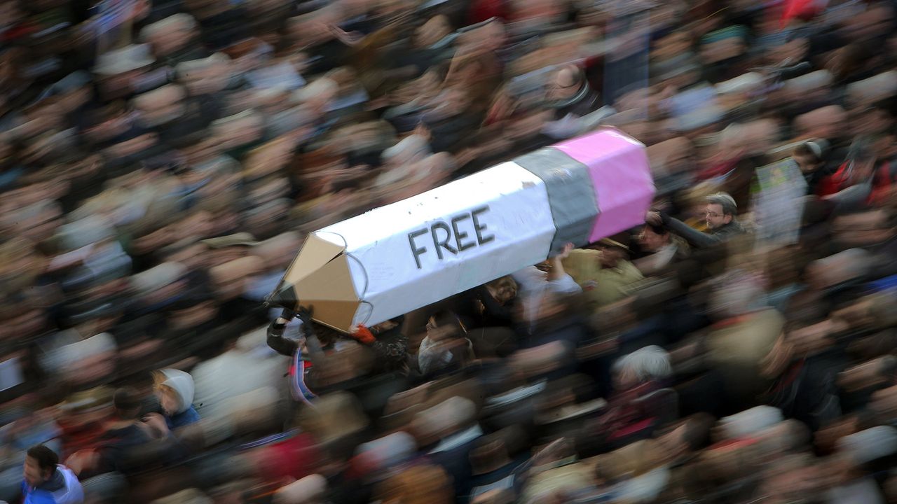 Une manifestation pour la liberté de la presse à Paris après les attentats sur Charlie Hebdo du 11 Janvier 2015