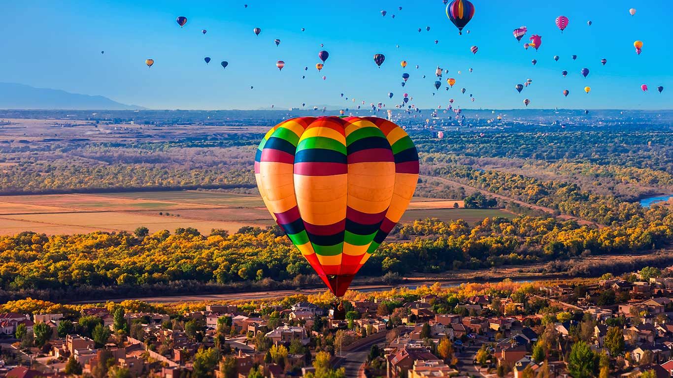 Hot air balloons flying during the Albuquerque International Balloon