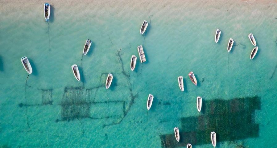 Aerial view of rowboats near Bali, Indonesia