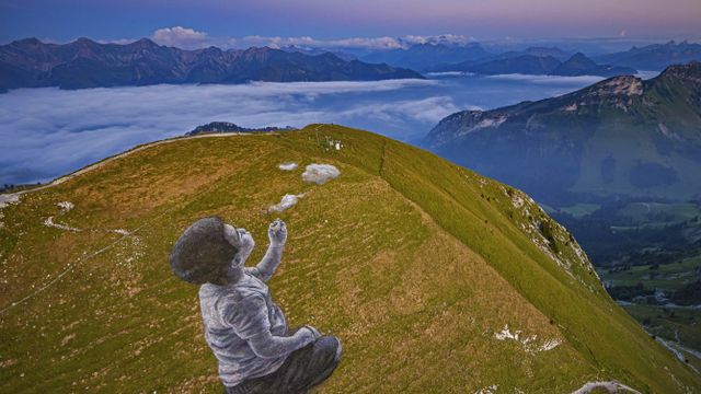 'A New Breath' by artist Saype in Moléson-sur-Gruyères, Switzerland