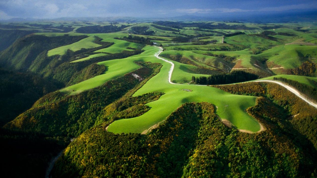 Aerial view of agricultural farmlands, New Zealand