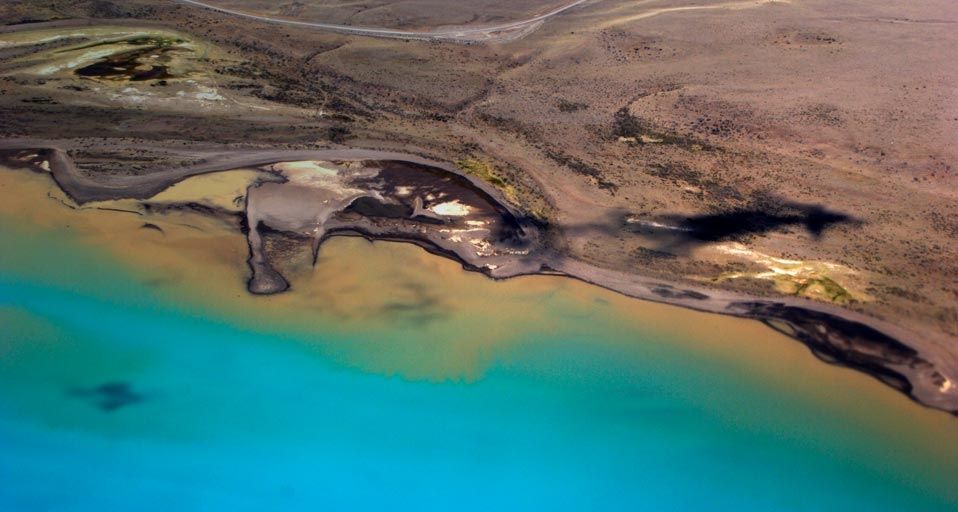 Aerial view of the coast along Lake Argentino, Glaciers National Park, Argentina