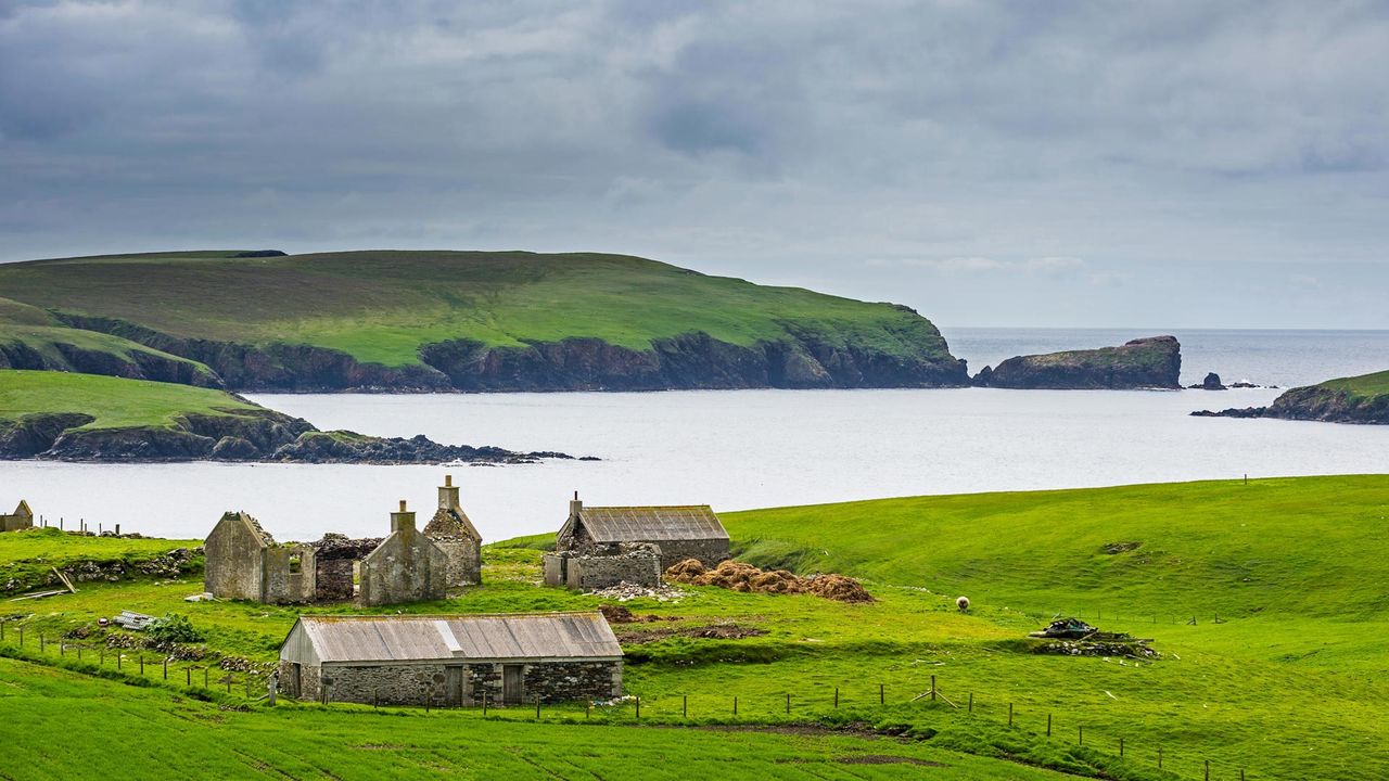 Une ancienne ferme dans les Shetland, Écosse