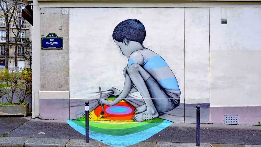 Oeuvre murale de l’artiste Seth, rue Julienne, 13e arrondissement de Paris, France. 