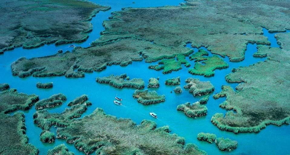 Luftaufnahme des  Dalyan-Flussdeltas nahe Dalyan, Türkei