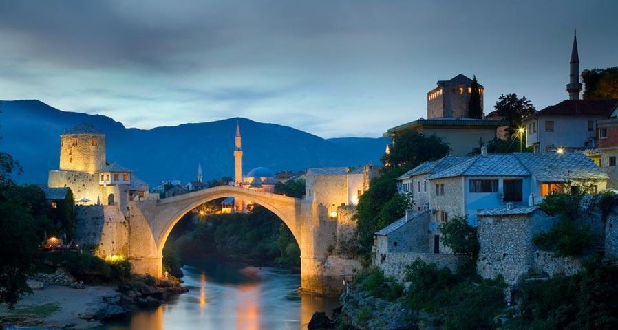 Stari Most bridge over the Neretva river in Mostar, Bosnia and Herzegovina
