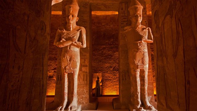 The interior of the Abu Simbel Great Temple in Egypt