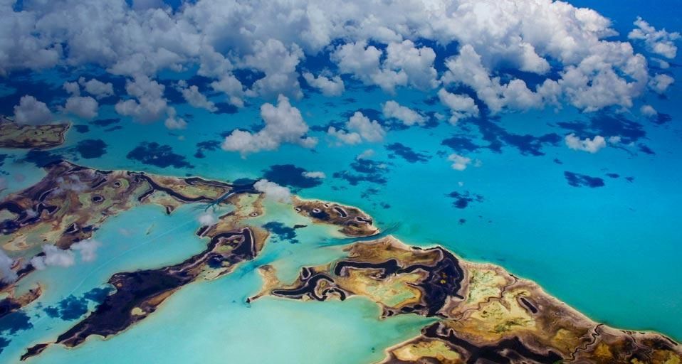 Vue aérienne des bancs des Bahamas (Bahama Banks), Bahamas