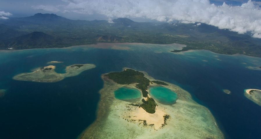 Coral island in the shape of a face near Puerto Princesa, Palawan Province, Philippines