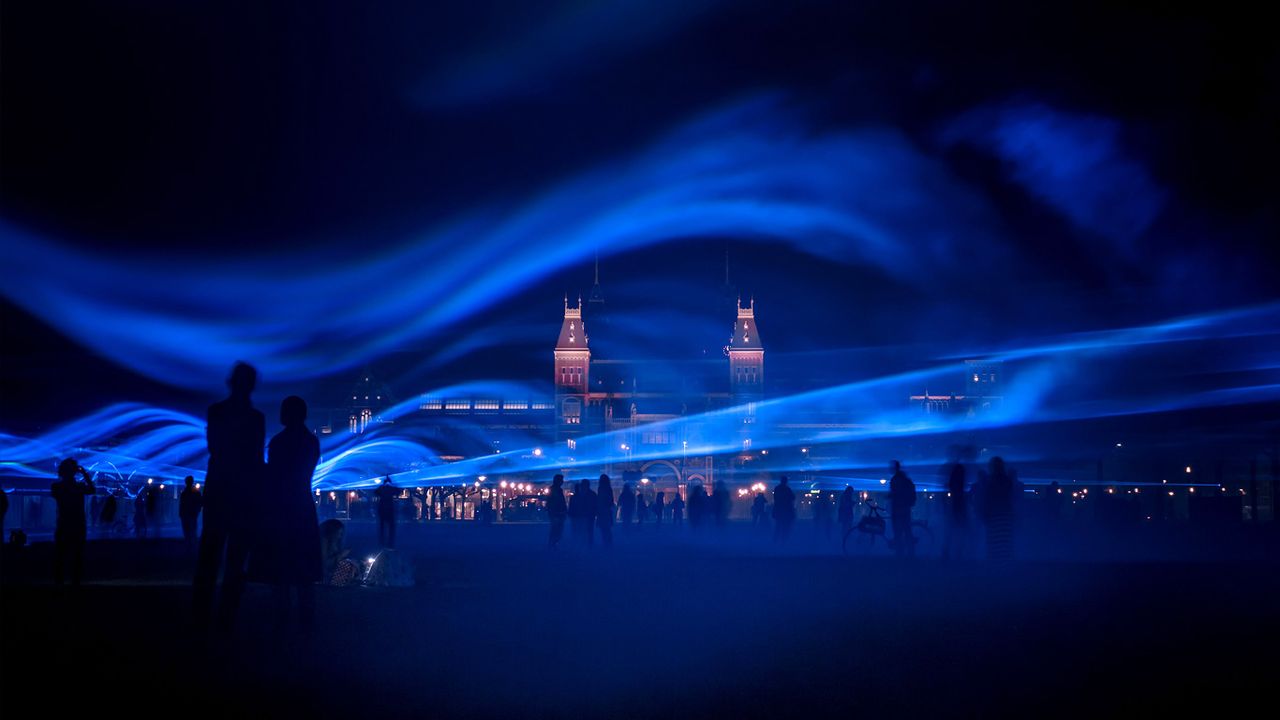 'Waterlicht' art installation at Museumplein (Museum Square) in Amsterdam, Netherlands