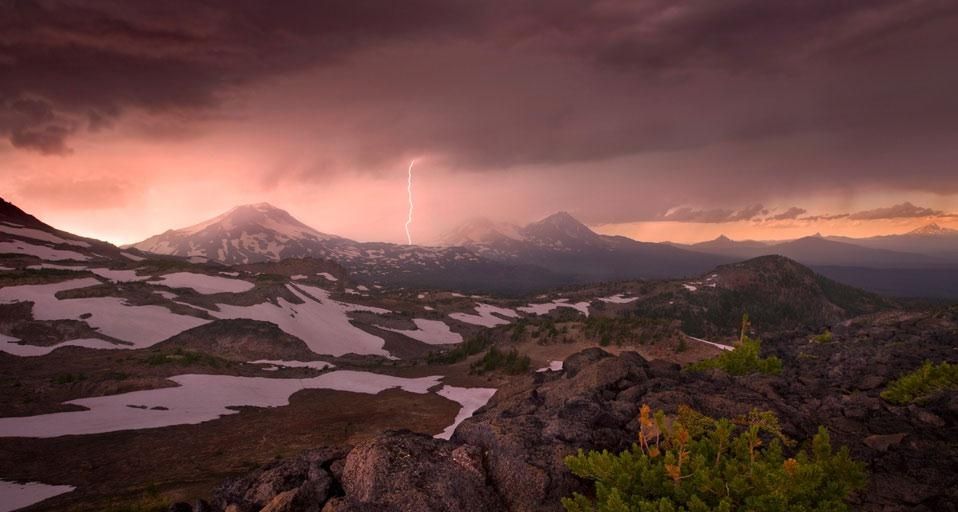 Stormy skies over Oregon's Three Sisters mountains
