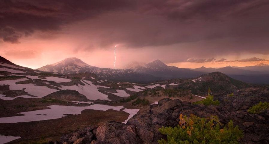 Stormy skies over Oregon's Three Sisters mountains