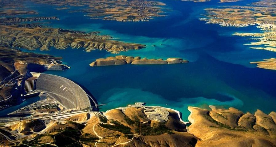Aerial view of the Atatürk Dam on the Euphrates River, Turkey