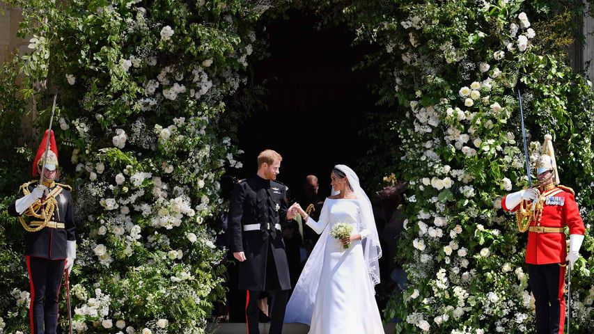 Prince Harry and Meghan Markle leave after their wedding ceremony at St. George's Chapel in Windsor Castle in Windsor 