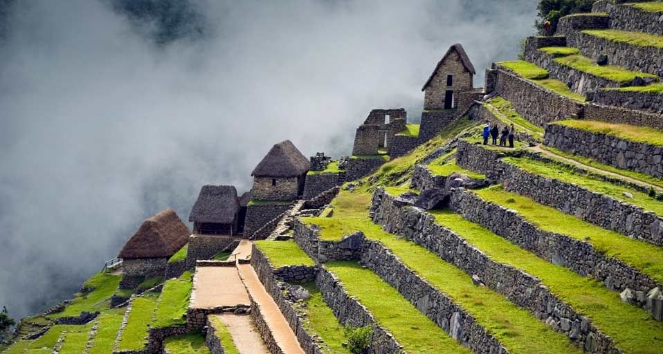 Terraces of Machu Picchu, the great Inca city in the Andes of Peru