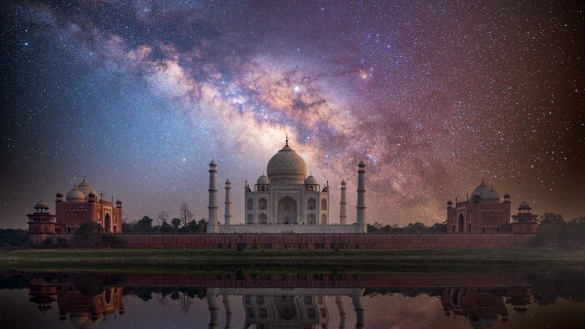 Taj Mahal with Milky Way in the background in Agra, India