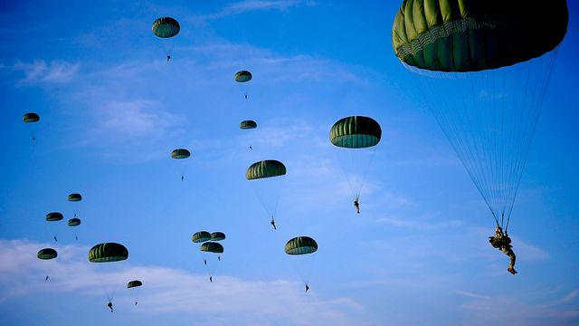 Paratroopers fill the skies over Fort Bragg in North Carolina, for Operation Toy Drop 