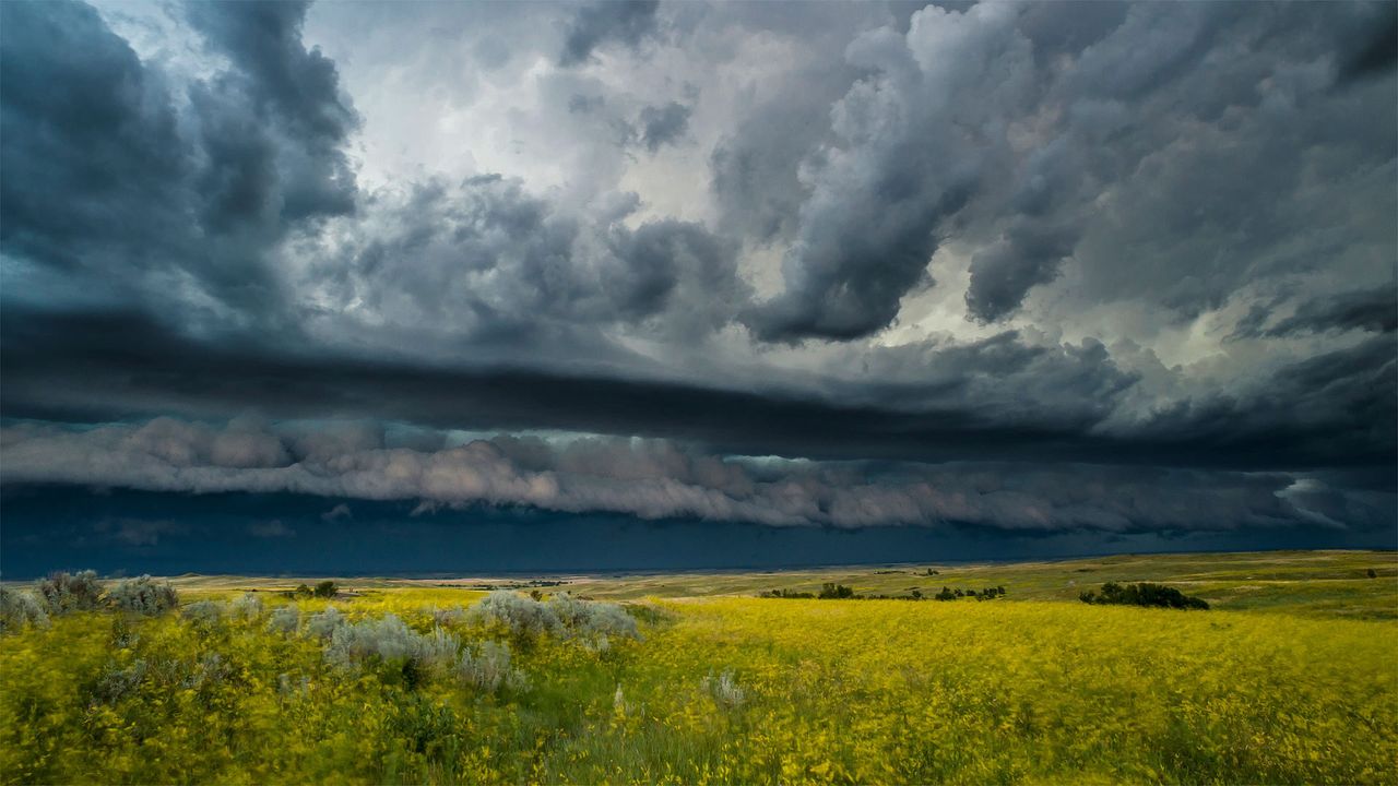 A thunderstorm rolls across the Theodore Roosevelt National Park in North Dakota