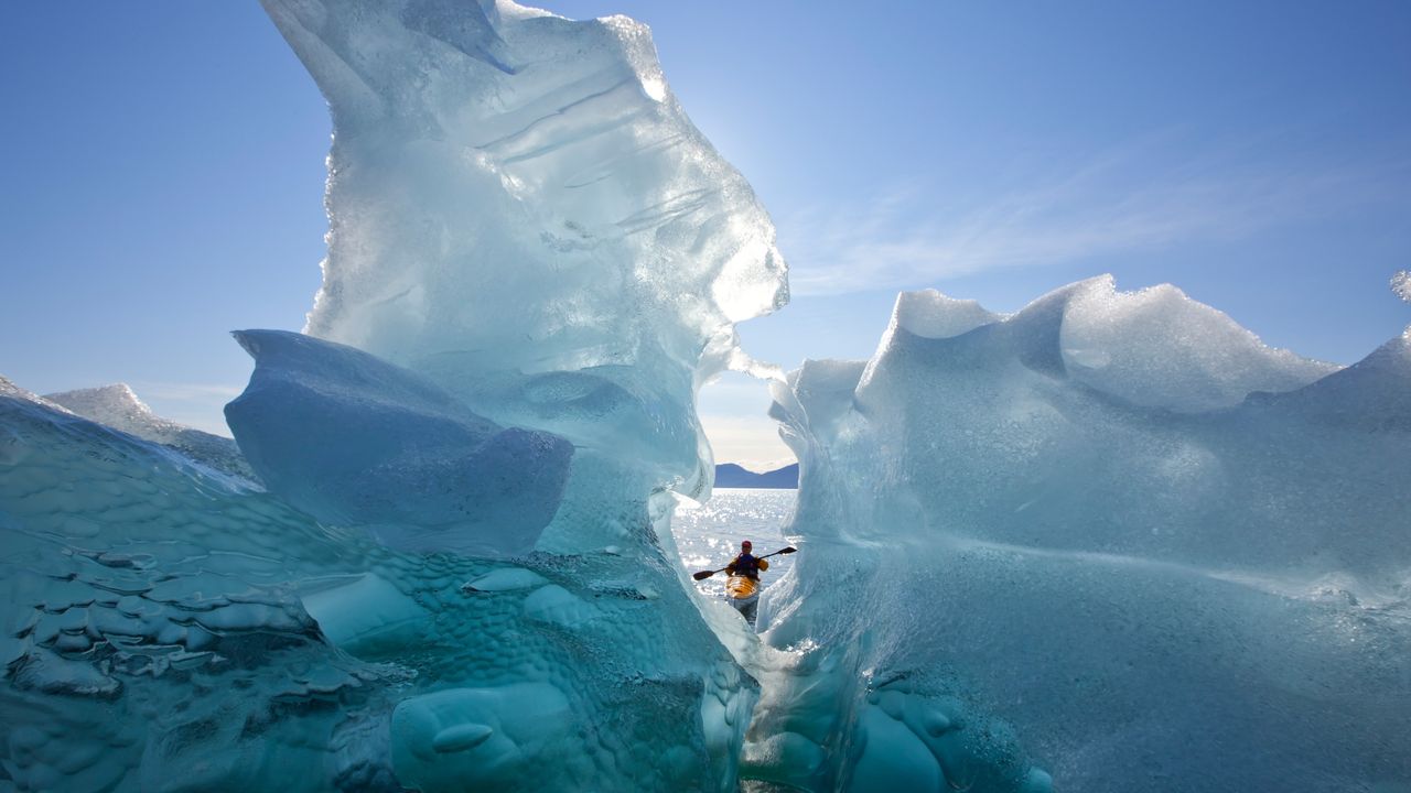Kayaker Glacial Ice, Alaska Panhandle