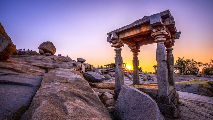 The ancient architecture of temples on Hemakuta Hill in Hampi, India