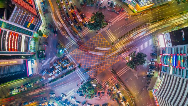 Aerial view of a roundabout in Dhaka, Bangladesh
