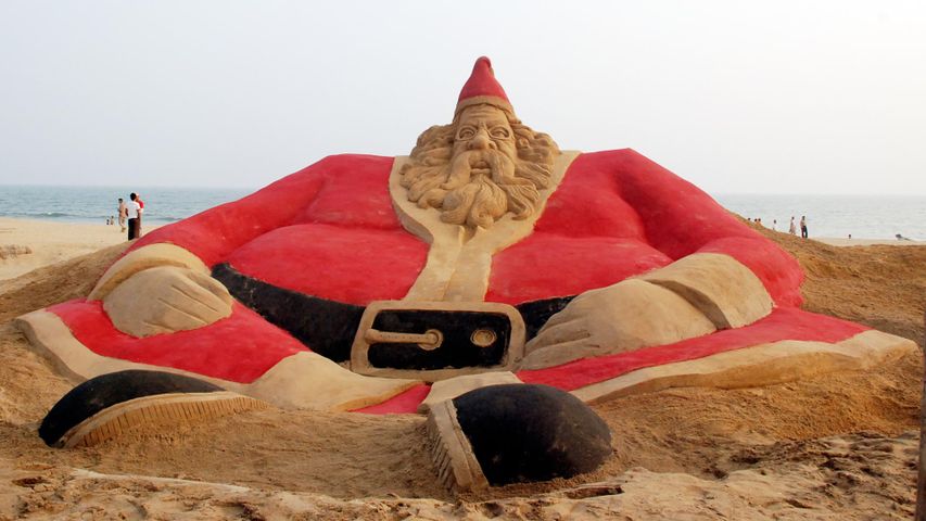 Sand sculpture of Santa Claus at Puri, Odisha