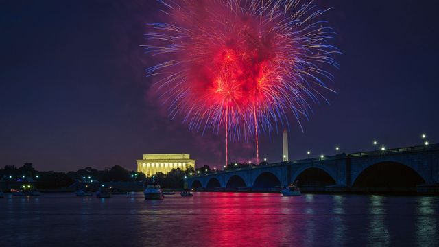 Independence Day fireworks over the National Mall, Washington, DC