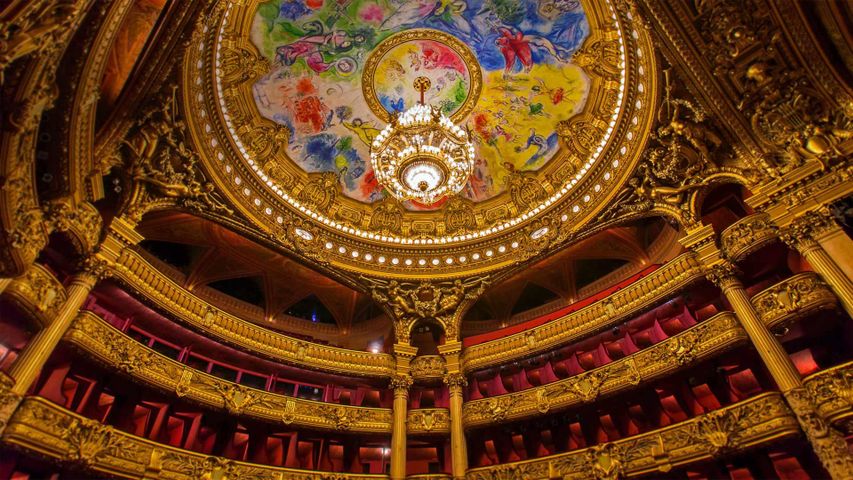 Marc Chagall's ceiling inside the Palais Garnier on the anniversary of its opening