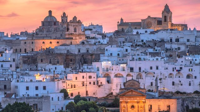 Ostuni at dusk, Apulia, Italy