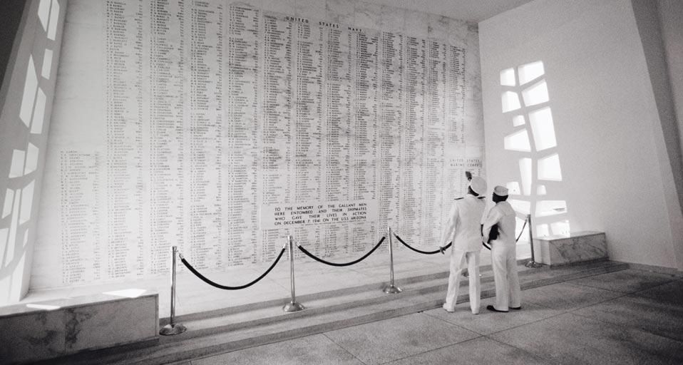 The Memorial Wall inside the USS Arizona Memorial at Pearl Harbor, Oahu, Hawaii