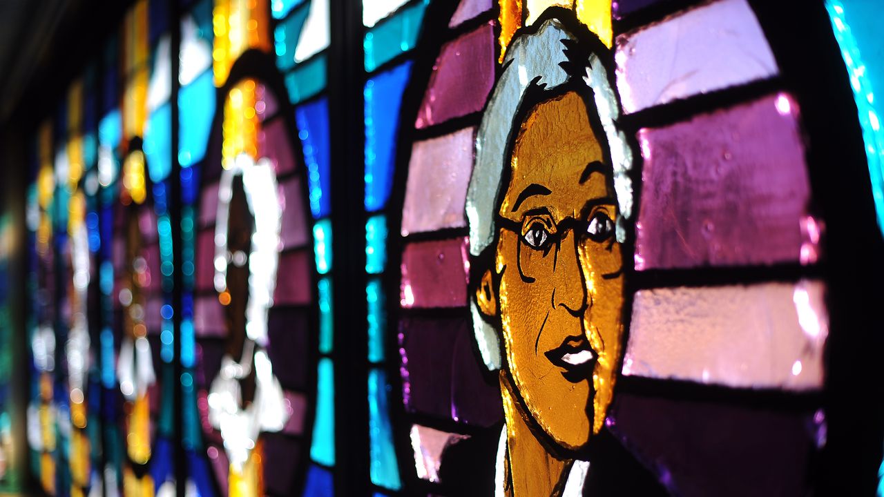 Rosa Parks in stained glass window, Shorter Community African Methodist Episcopal Church, Denver
