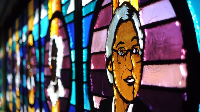 Rosa Parks in stained glass window, Shorter Community African Methodist Episcopal Church, Denver