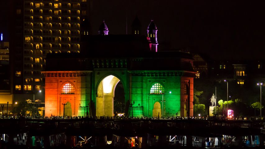 Gateway of India illuminated with Tricolour lights