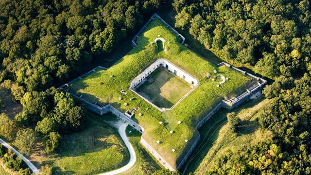 Vue aérienne du fort Liédot, île d’Aix, Charente-Maritime 