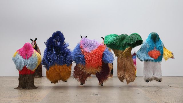 Soundsuits by artist Nick Cave are seen at Carriageworks 2016 in Sydney, Australia 
