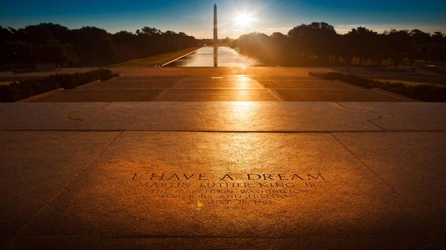 'I Have a Dream' inscription at the location of Dr. Martin Luther King Jr.'s speech on the steps of the Lincoln Memorial in Washington, DC